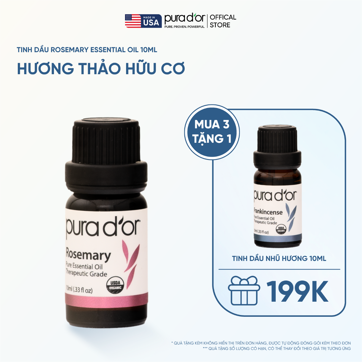 Tinh Dầu Hương Thảo Hữu Cơ PURA D’OR Therapeutic Grade Rosemary Essential Oil 10ML