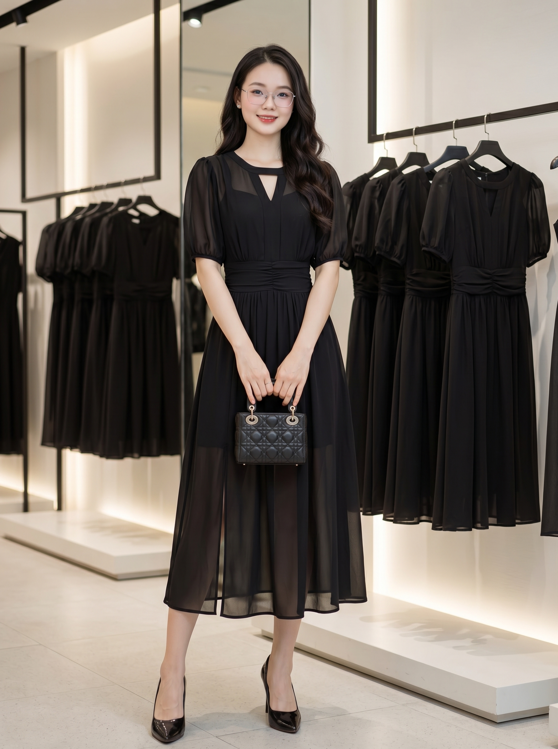 Đầm voan xòe cổ giọt nước xẻ tà xinh xắn_thumbnail_2