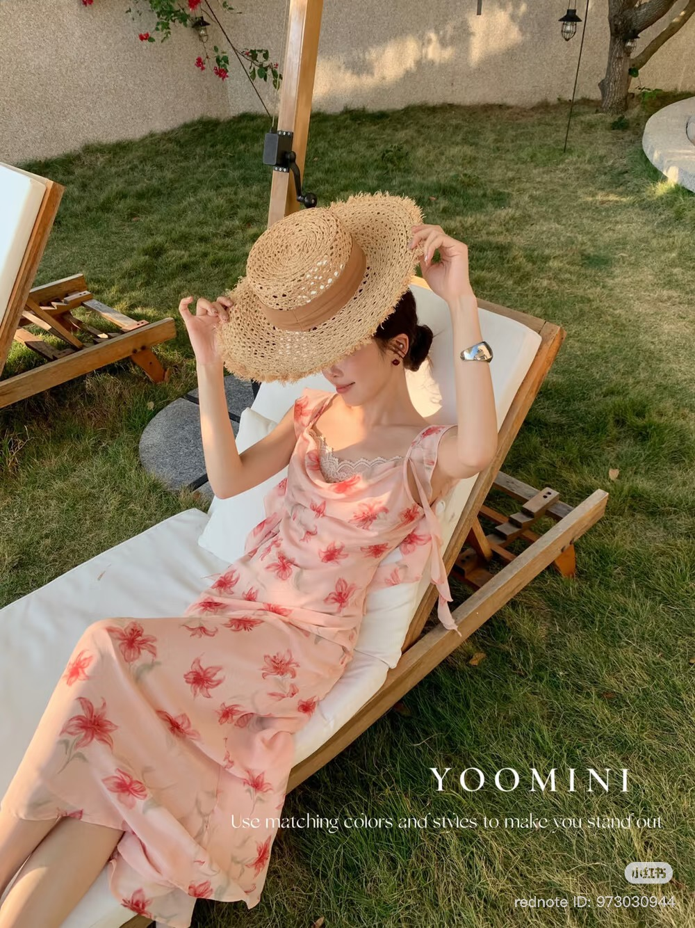 Lucas - Váy hoa cổ đỏ bèo tay dáng dài chân xòe nhẹ