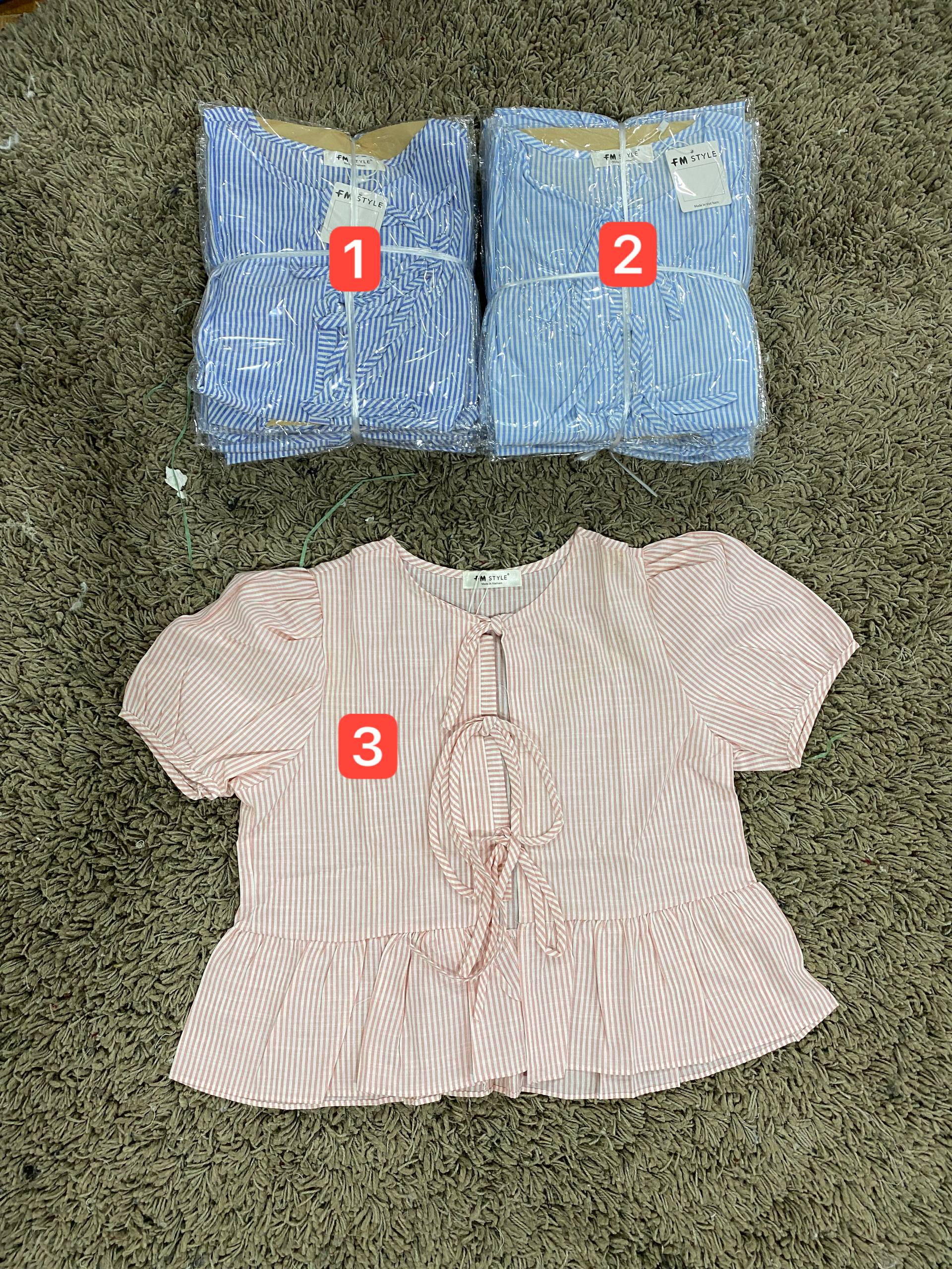 Áo Kiểu Nữ Tay Ngắn kẻ buộc nơ ngực LUH. (C) (0687) - Freesize_thumbnail_0