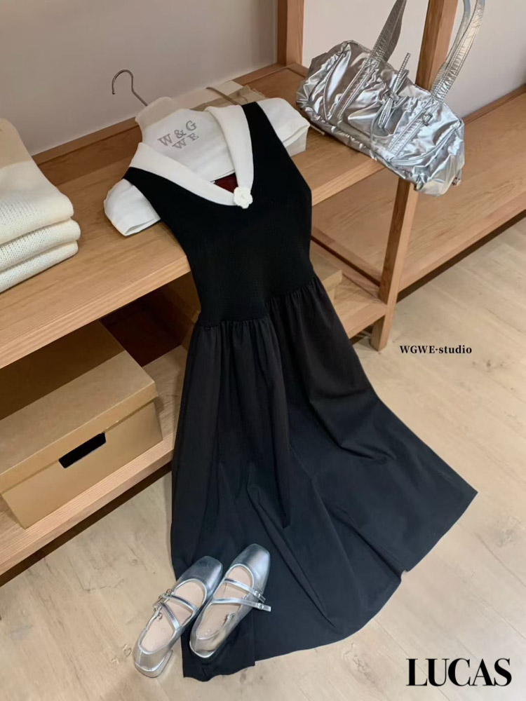 Váy zile cổ bẻ đính hoa trà zile chân xòe_thumbnail_4