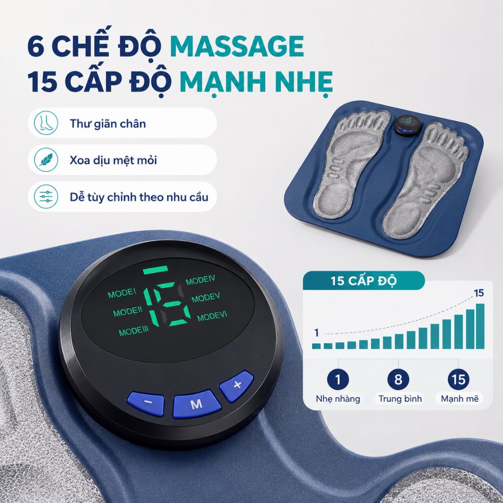 Thảm Massage Chân Xung Điện Kachi MK424 Pin Sạc - Giảm Đau Mỏi, Cải Thiện Tuần Hoàn Máu_thumbnail_4