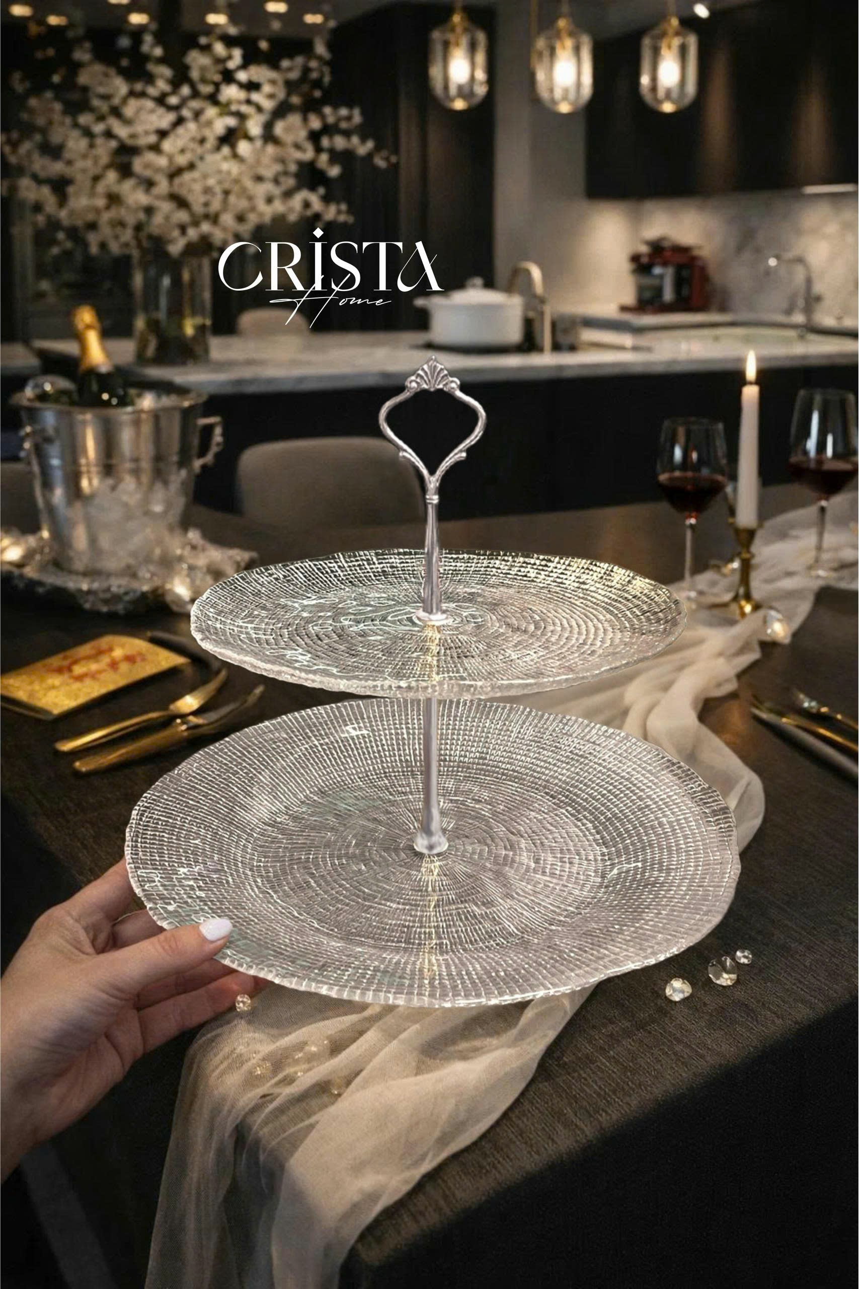 Bộ đĩa 2 tầng thủy tinh vân lưới 22.5 + 28 cm CRISTA HOME, 60224_thumbnail_1