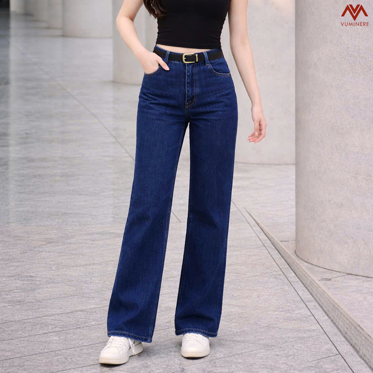 Quần Jeans nữ VUMINÉRE - Flared Jeans dáng loe nhẹ, mang đến vẻ ngoài thời thượng và Retro
