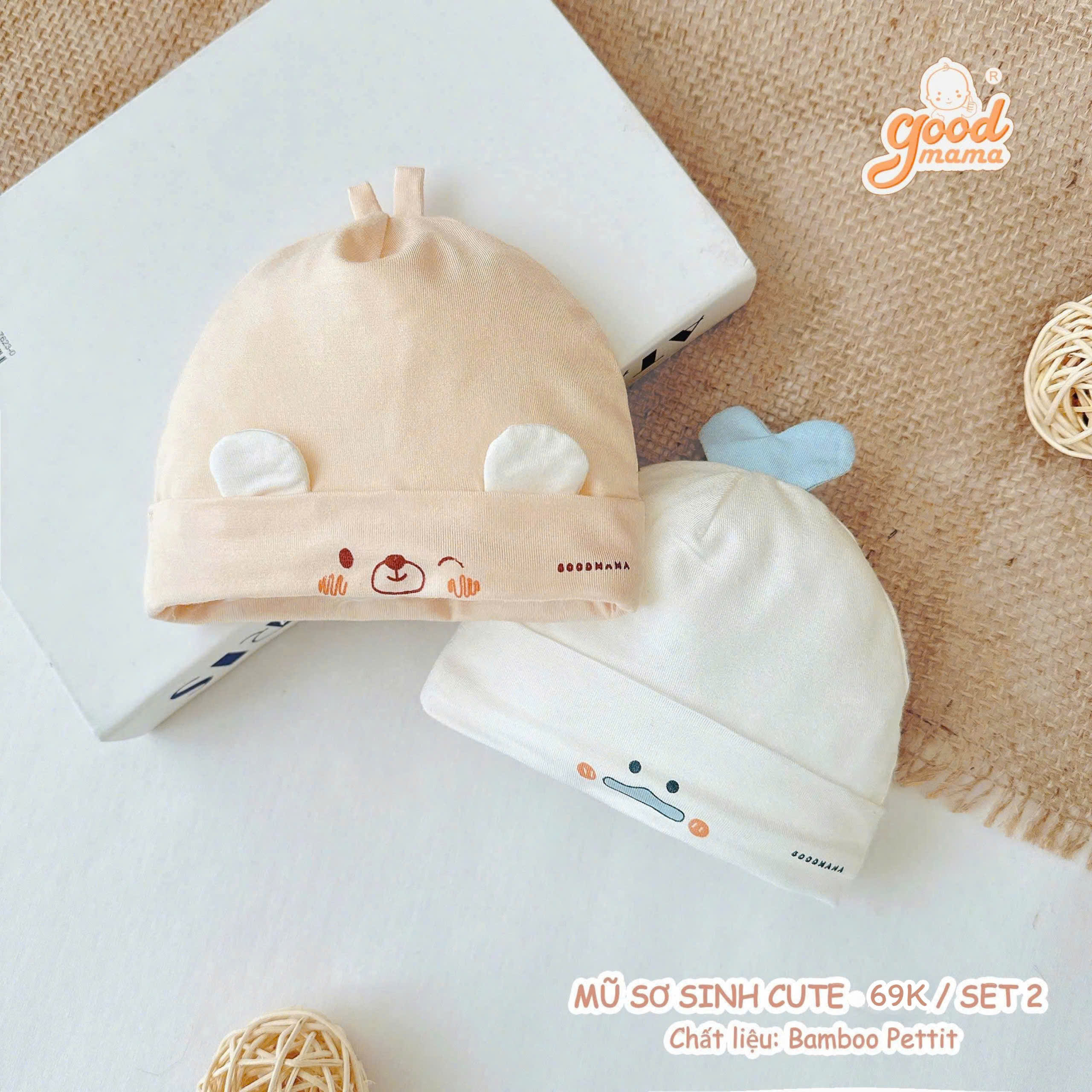 SET 2 Mũ sơ sinh Bamboo-Pettit