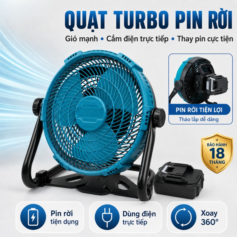 Quạt Để Bàn Tích Điện Kachi MK443 – Gió Turbo Mạnh Mẽ, Xoay 360 Độ, Thiết Kế Di Động Đa Năng