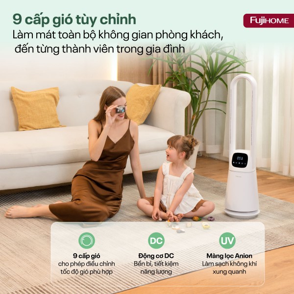Quạt không cánh lọc không khí khử khuẩn Anion+ UV, kết nối WIFI Fujihome BF065-B/W_thumbnail_5