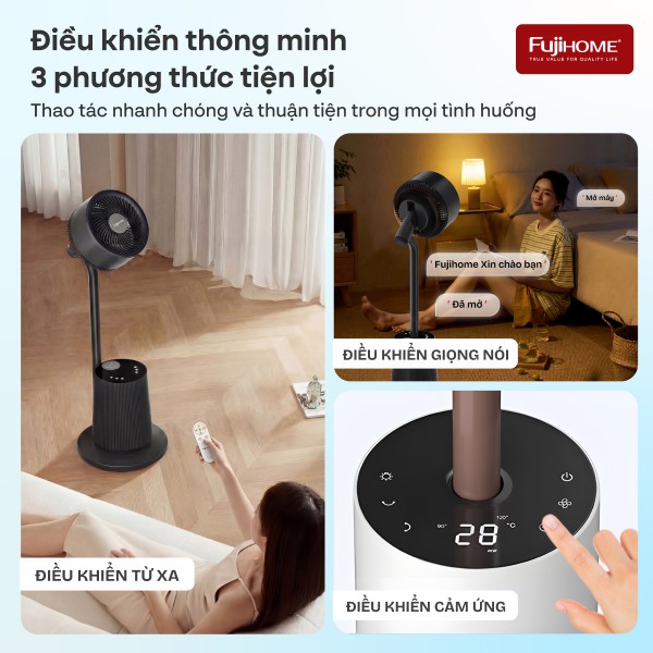 Quạt tuần hoàn không khí thông minh, ra lệnh giọng nói Fujihome Luxury CFR01PRO-VOICE (Màu đen - Màu trắng)_thumbnail_4