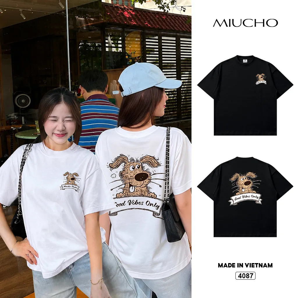 Áo thun boxy nam nữ Good vibes only Miucho 4087