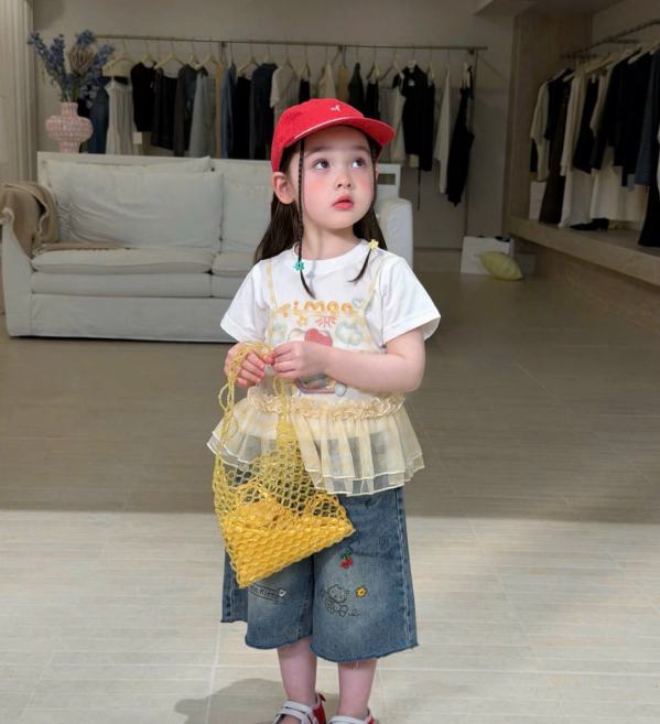 A154 - Set áo thun hoạ tiết kitty mix áo 2 dây voan vàng hãng Timoo