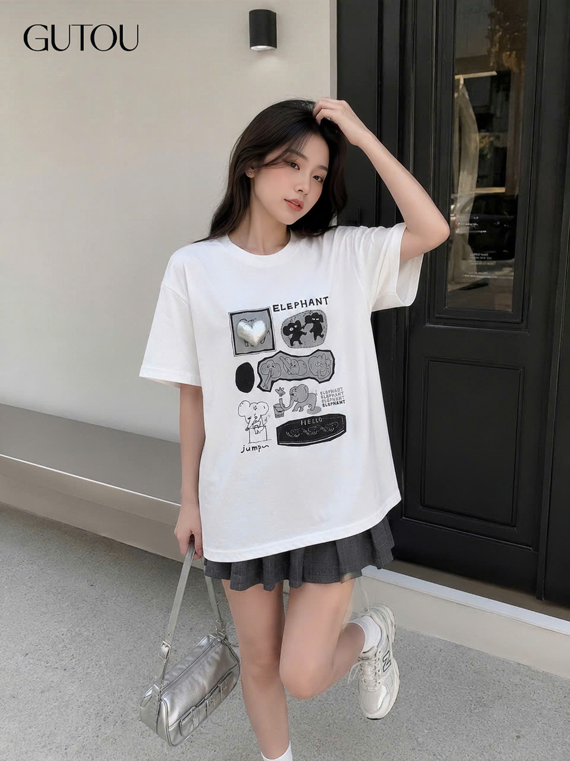[ GUTOU ] Áo Thun Form Rộng In Graphic Elephant Trái Tim_thumbnail_2