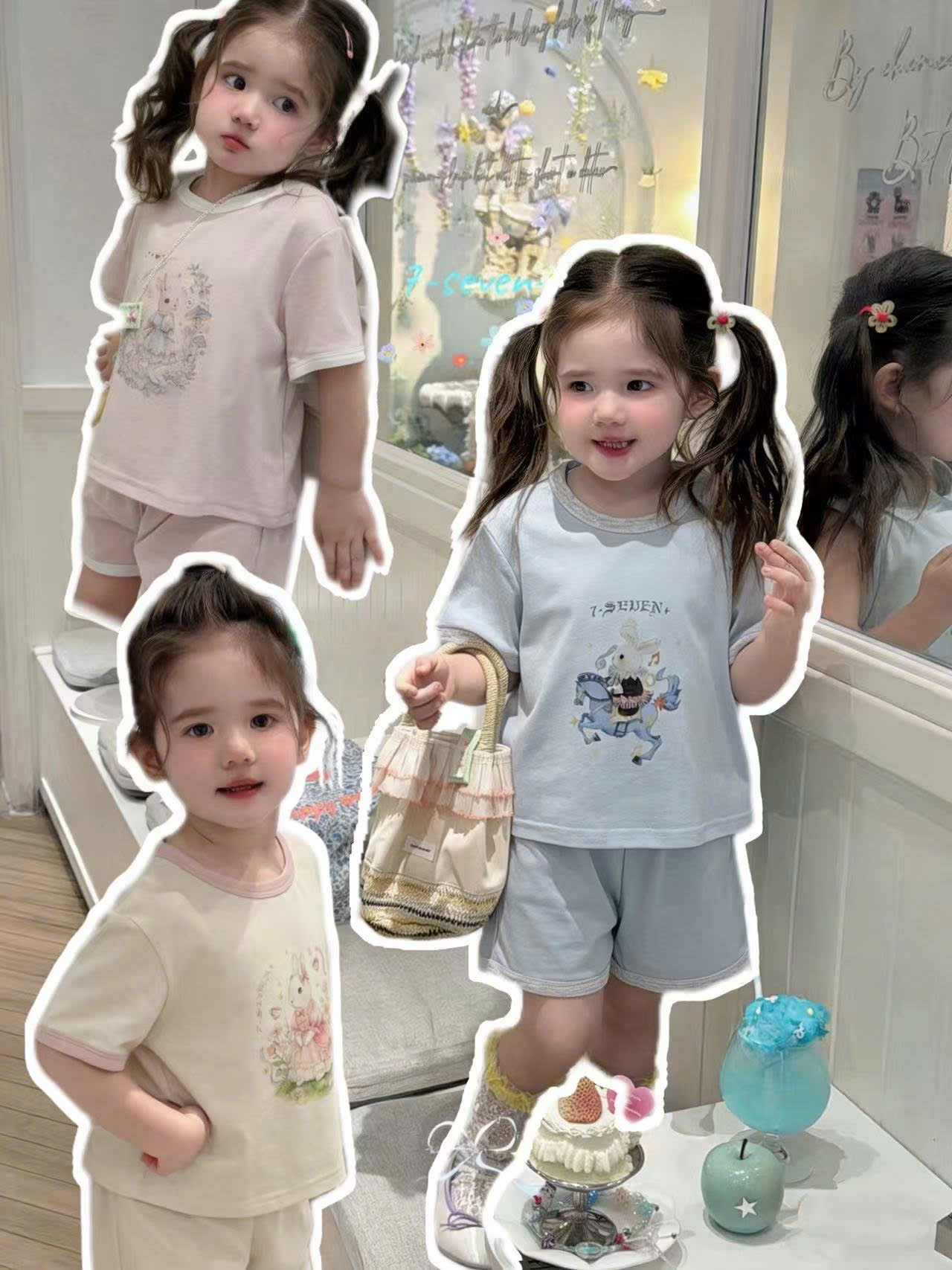 V21 - Set thun cotton cộc tay hoạ riết thỏ hãng Seven