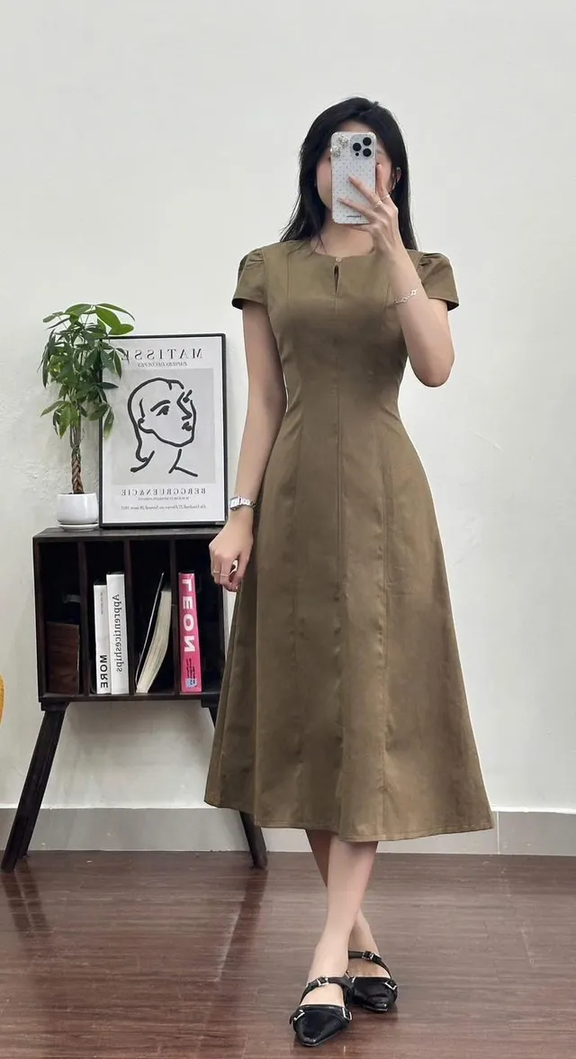 Váy Đầm Nữ Suông  trơn DD tay ngắn Vintage HN.203 (C) (1451)_thumbnail_2
