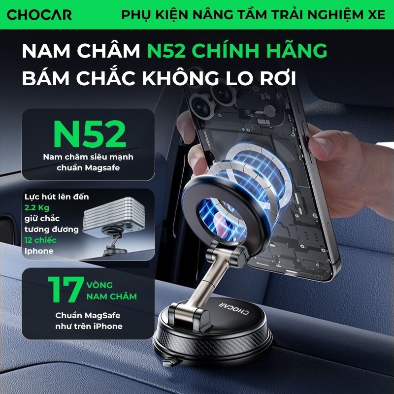 Giá Đỡ Điện Thoại Ô Tô CHOCAR A26 Xoay 1080° Hít MagSafe_thumbnail_3