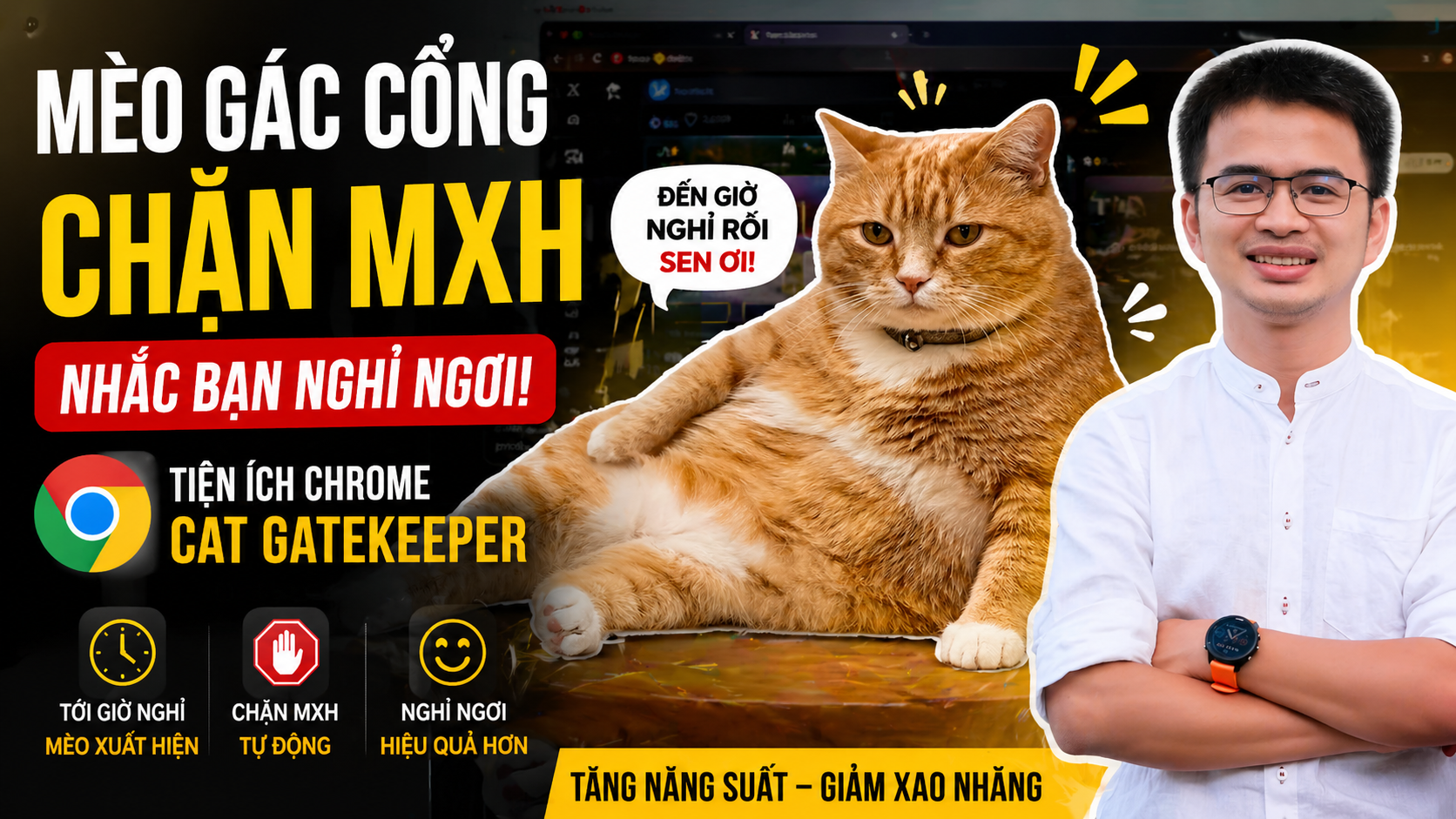 Cat Gatekeeper: Tiện Ích Chrome “Mèo Gác Cổng” Giúp Bạn Chặn Mạng Xã Hội Và Nghỉ Ngơi Đúng Giờ
