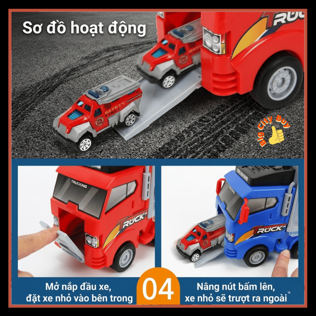 Xe Container Chở Xe Cứu Hoả Mini Carier Truck 6 Trong 1 Đồ Chơi Ô Tô Di Động Cho Bé BigcityBuy 333XCCX_thumbnail_1