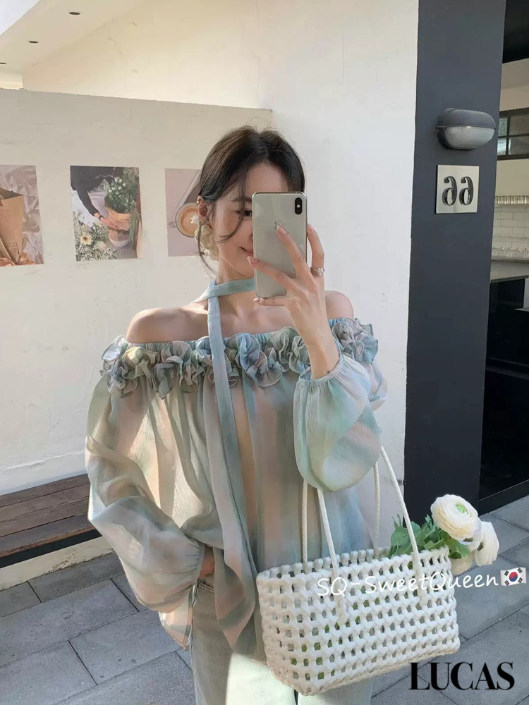 Áo sơ mi trễ vai bèo hoa ngang ngực dáng suông + đai vải_thumbnail_5