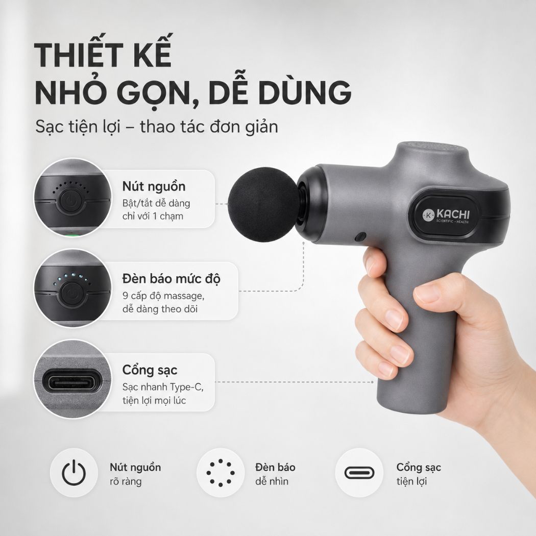Súng massage trị liệu cầm tay đa năng Kachi MK377