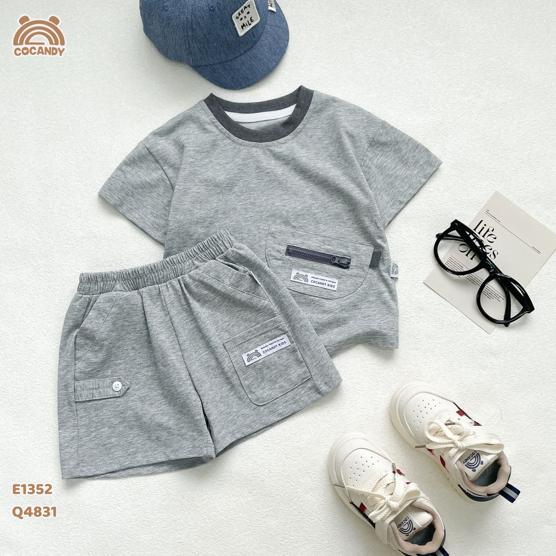 Quần cộc cotton XÁM túi ốp