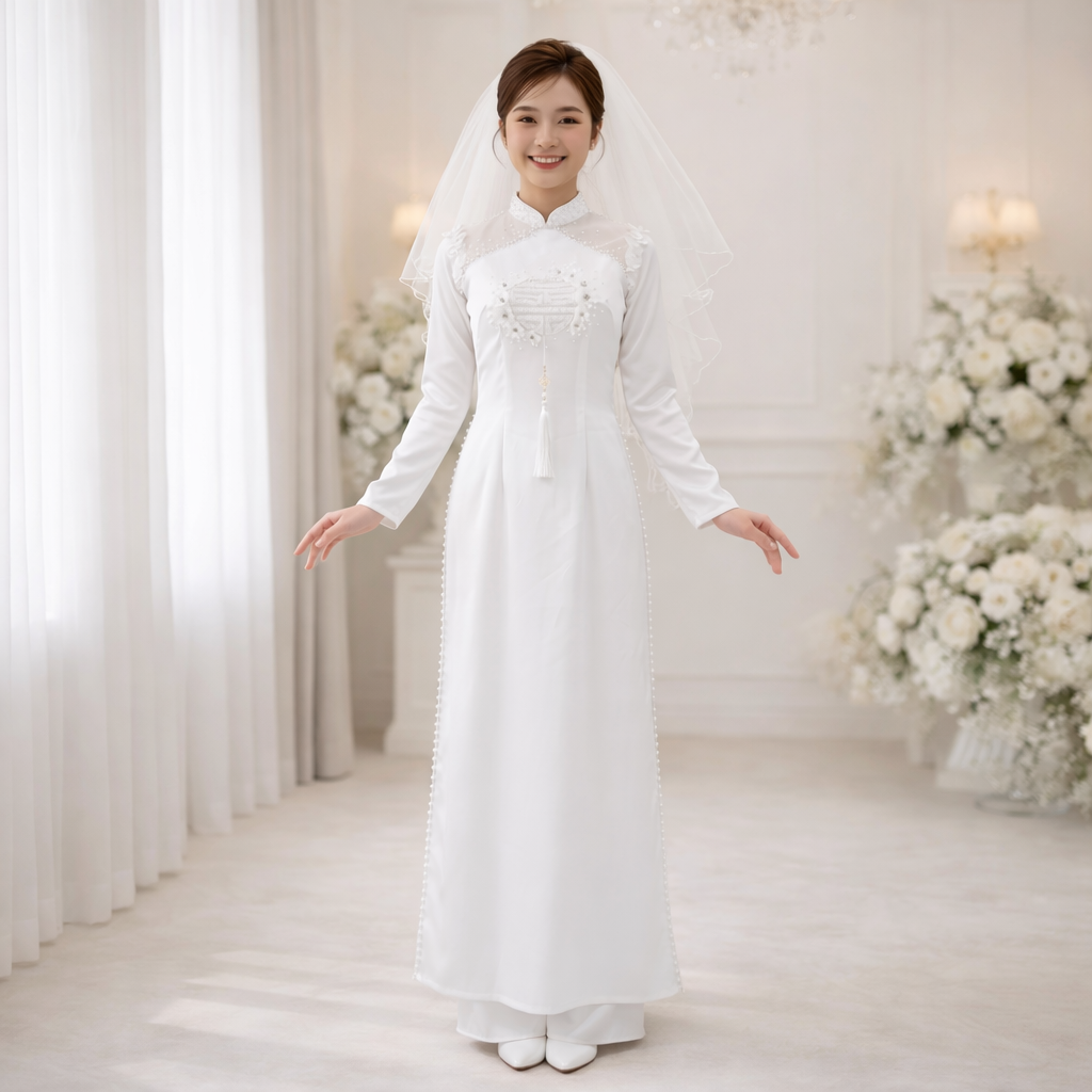Áo Dài Cặp Cô Dâu Chú Rể Cưới Hỏi - Màu Trắng Sang Trọng CH26-03_thumbnail_0