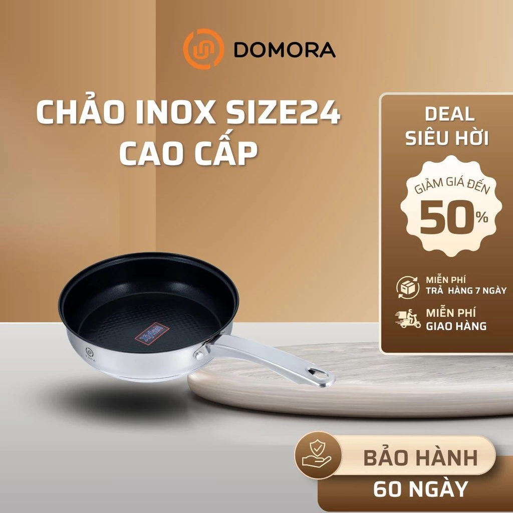 Chảo Inox Chống Dính Đa Năng Đáy 5 Lớp Size 24CM Siêu Dày (dùng được trên mọi loại bếp)