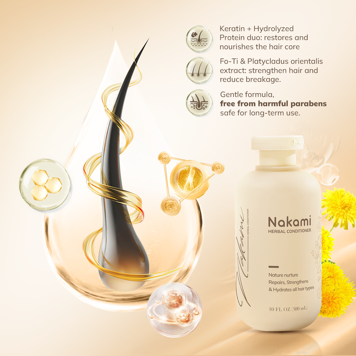 Nakami Smooth Conditioner for damaged hair restore The Japan No.1 Authentic 300mL - Keratin & Soy Protein_thumbnail_2