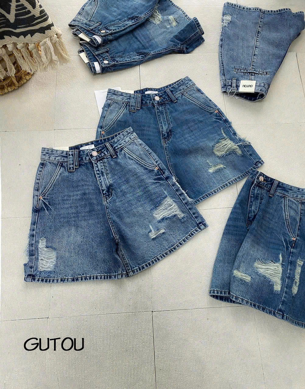 [ GUTOU ] Quần Short Jean Wash Rách Austin Denim_thumbnail_5