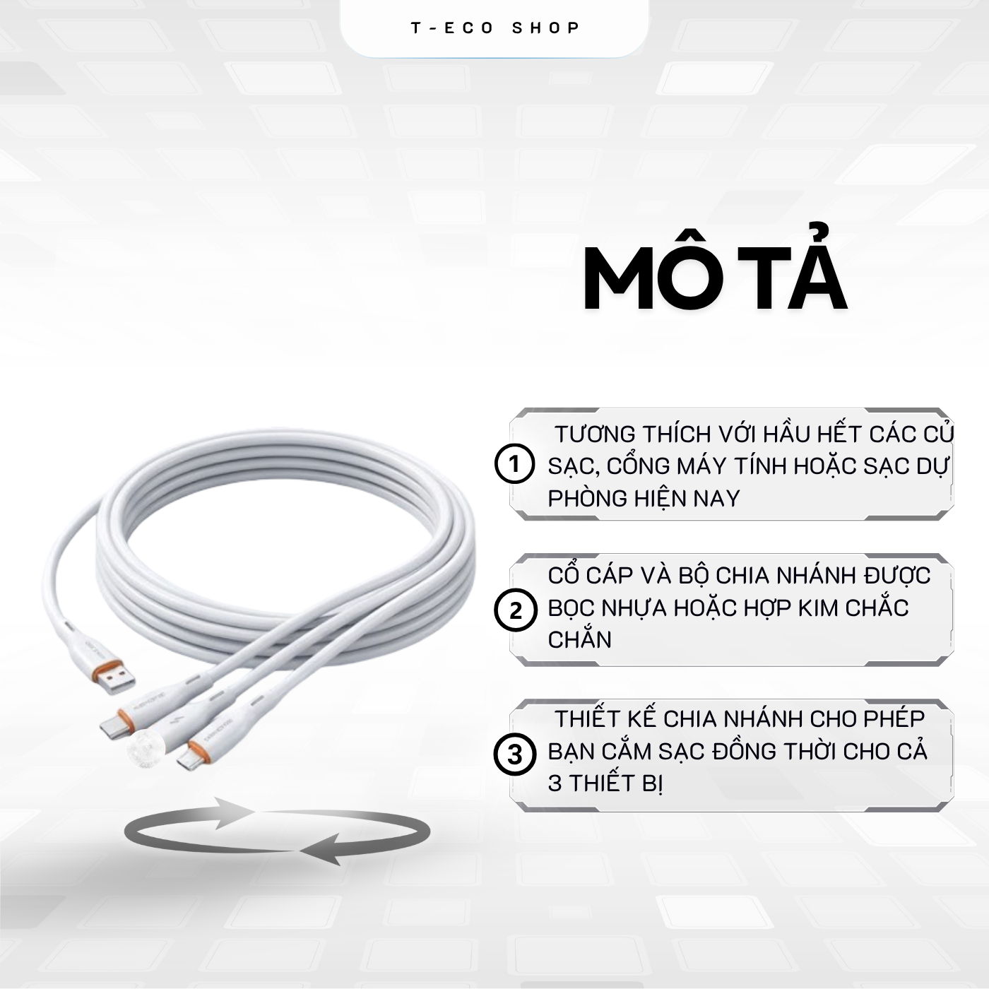 T-ECO SHOP | Cáp Sạc WEKOME WDC-119 66W 3 Trong 1 Hỗ Trợ Sạc Và Truyền Dữ Liệu Dài 1m2_thumbnail_4