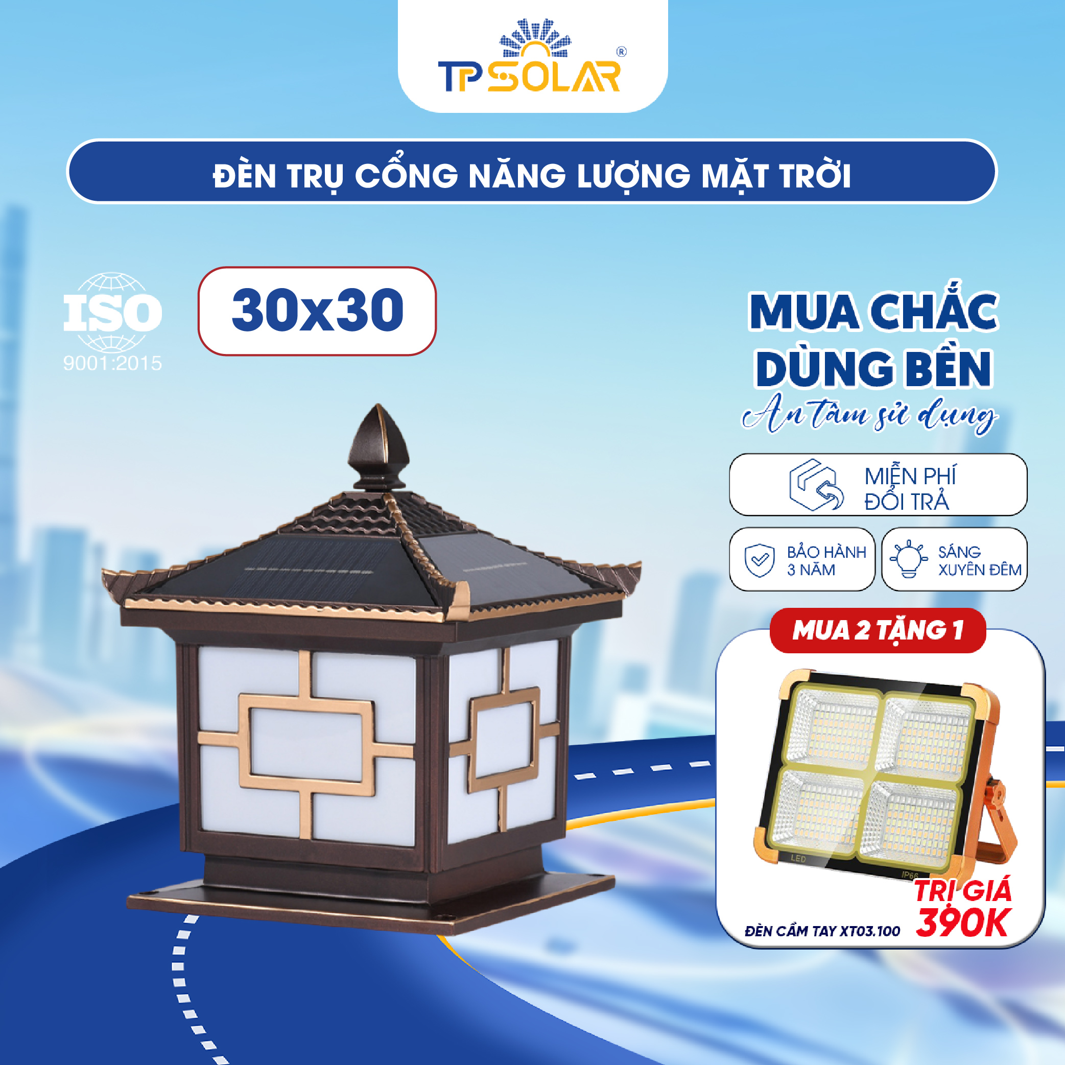 Đèn trụ cổng mái ngói nâng cấp năng lượng mặt trời (TP.TC01.25/ TP.TC01.30)