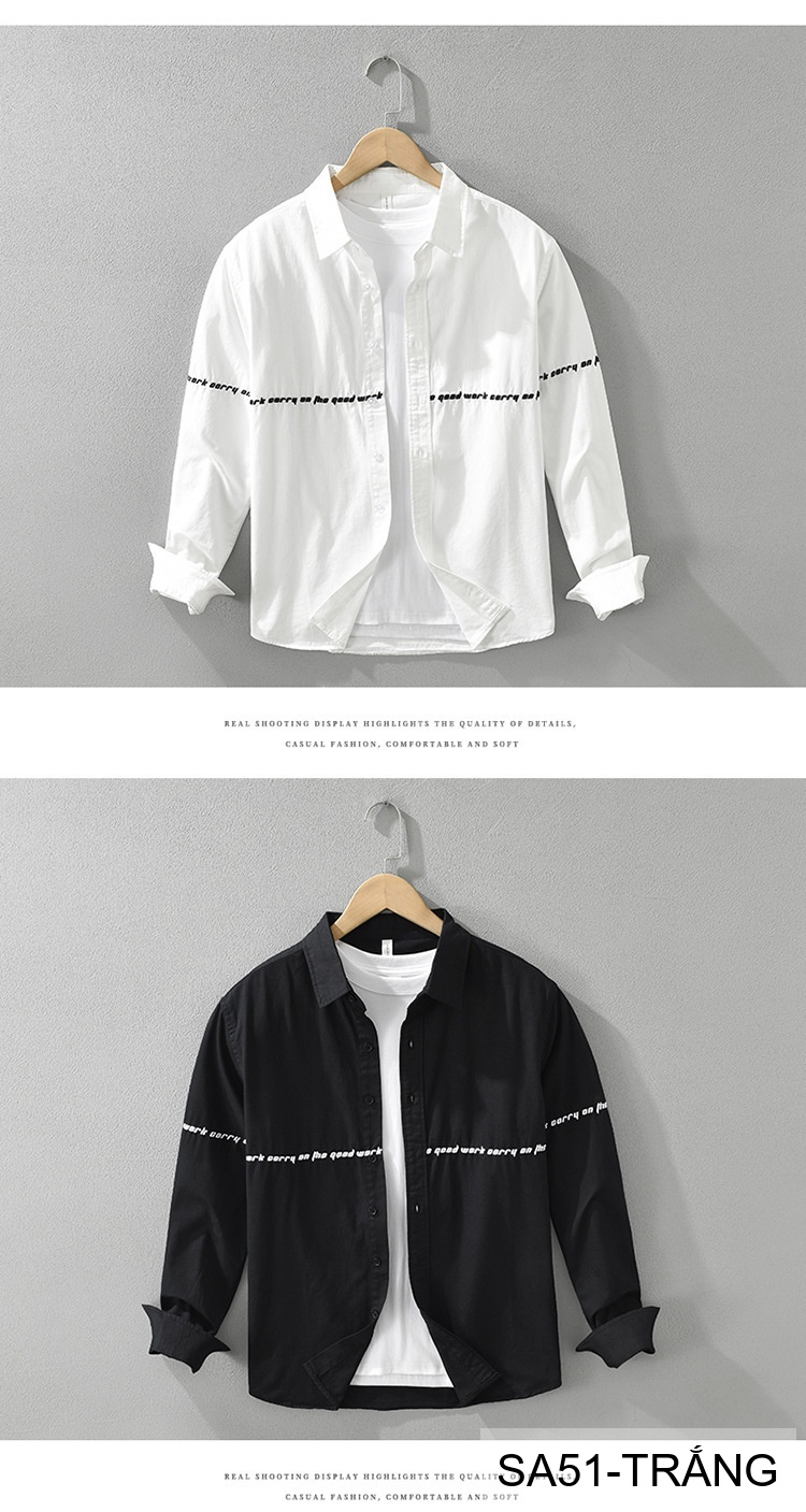 SA51 - Áo Sơ Mi Nam Phong Cách Nhật Bản Thêu Tiếng Anh Tay Dài Thời Trang Đa Năng_thumbnail_7