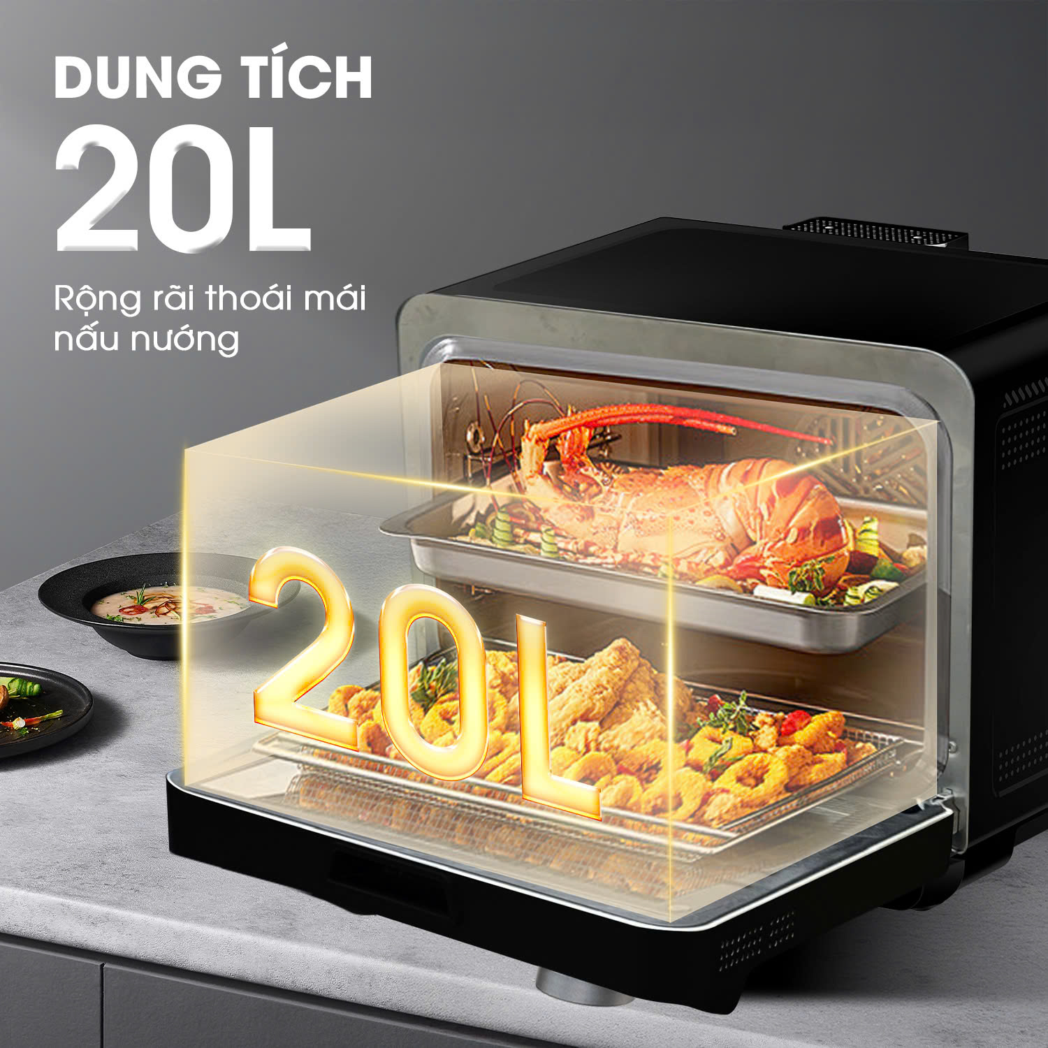 Nồi chiên hơi nước KALITE STEAM FUSION PRO, 4in1 chiên, hấp, nướng, rã đông, 20 lít_thumbnail_3