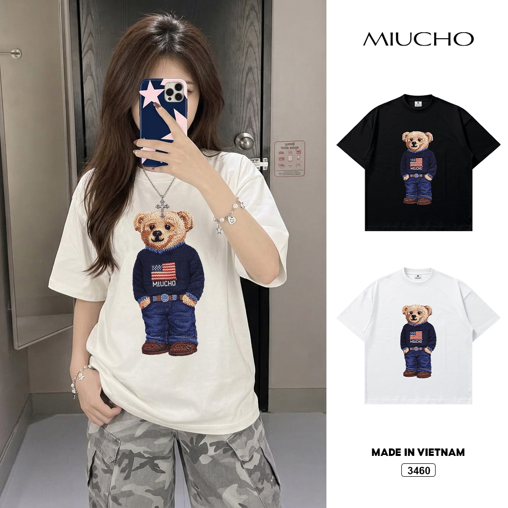 Áo thun boxy nam nữ Teddy đứng form Miucho 3460