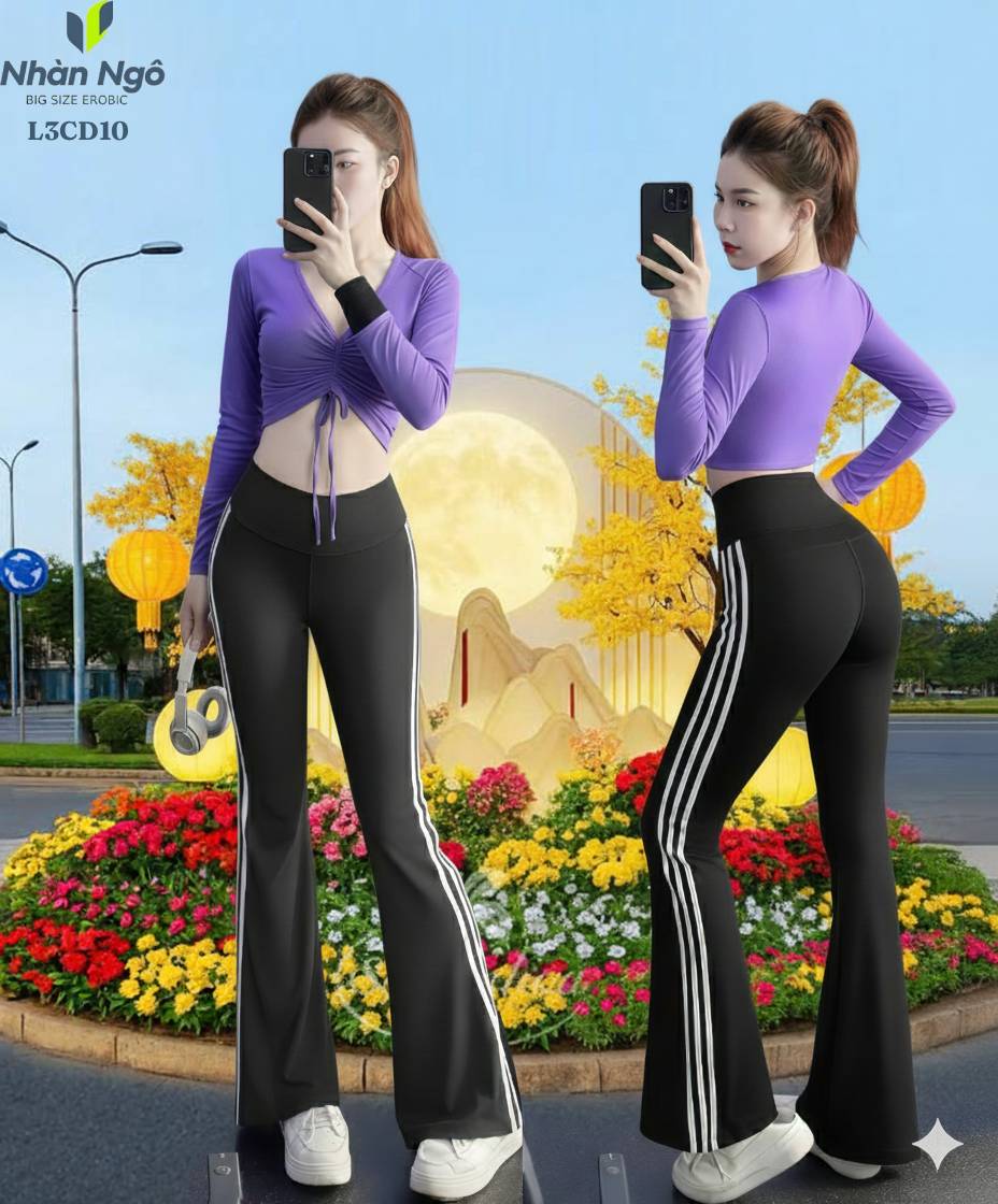 Set Tập Thể Thao Nữ Croptop Rút Dây phối màu Quần Ống Loe Cạp Cao L3CD_thumbnail_1