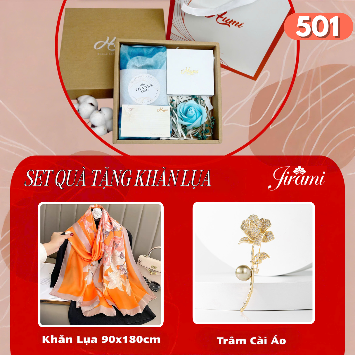 BỘ QUÀ TẶNG KHĂN LỤA + TRÂM CÀI (SQ-501)