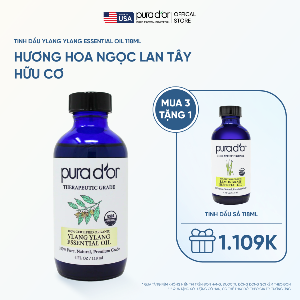 Tinh Dầu Hoa Ngọc Lan Tây hữu cơ Pura D'or Therapeutic Grade Ylang Ylang Essential Oil 118ml_thumbnail_0