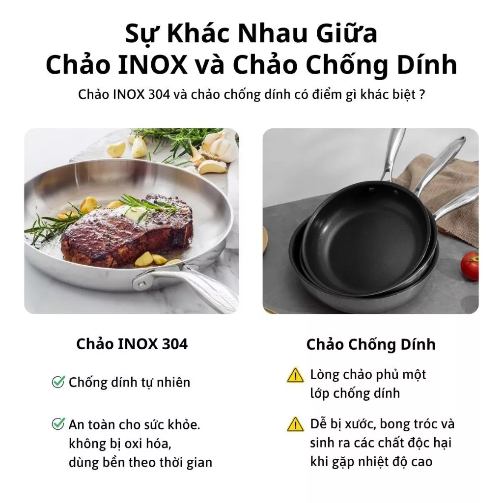 Chảo Inox 304 Nguyên Khối 3 Lớp YUNA Cao Cấp – Chống Dính Tự Nhiên, Dùng Mọi Loại Bếp, Truyền Nhiệt Nhanh, Bền Đẹp_thumbnail_5