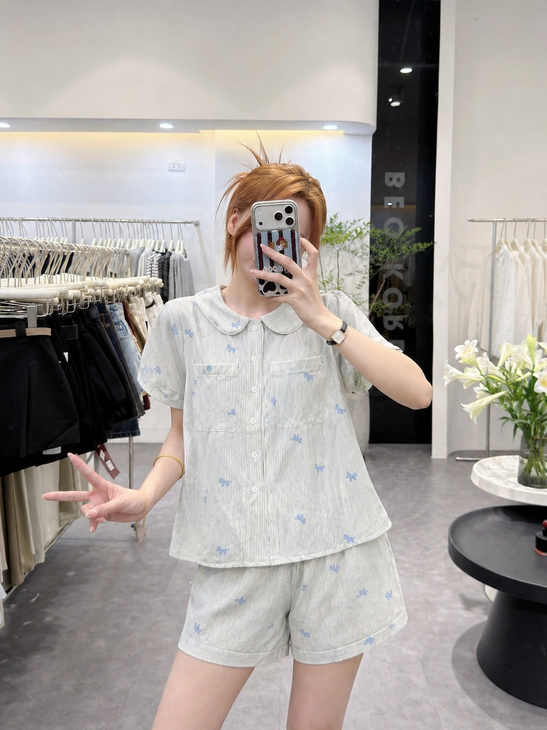 Đồ Bộ Nữ Ngắn QĐ+Áo cổ sen kẻ ngựa 2 túi VM (C) (0687)_thumbnail_4