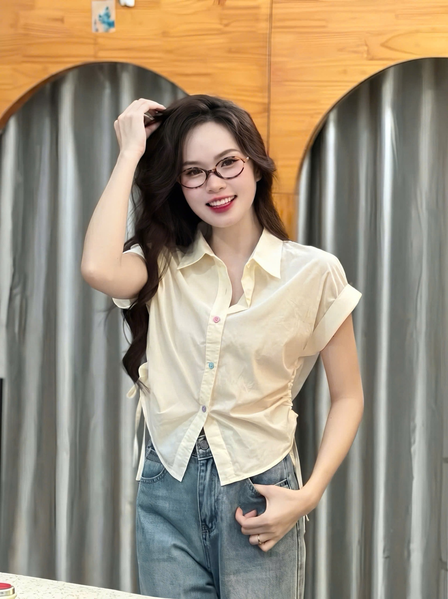 Áo Sơ Mi Nữ Kiểu SN gấp lai 5 nút rút eo LUH.9006 (C) (0687)_thumbnail_2