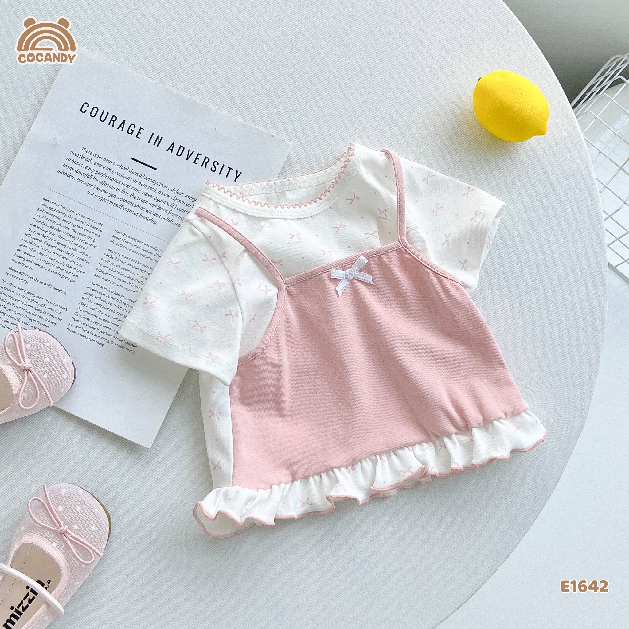Áo cộc thun HỒNG phối nơ giả yếm_thumbnail_2