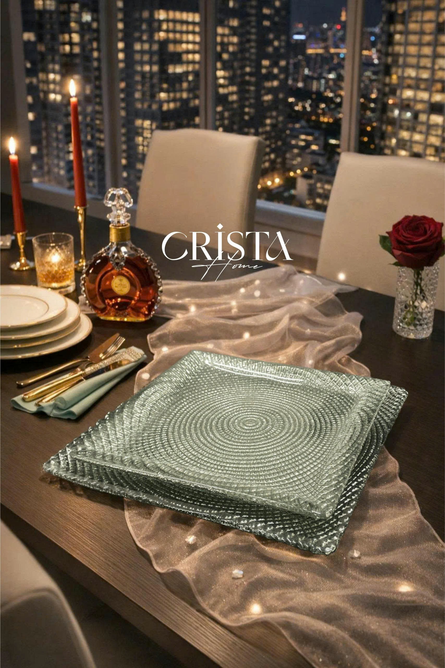 Bộ 2 đĩa thủy tinh vân lưới vuông 24cm + 27.5cm CRISTA HOME, 60227_thumbnail_9