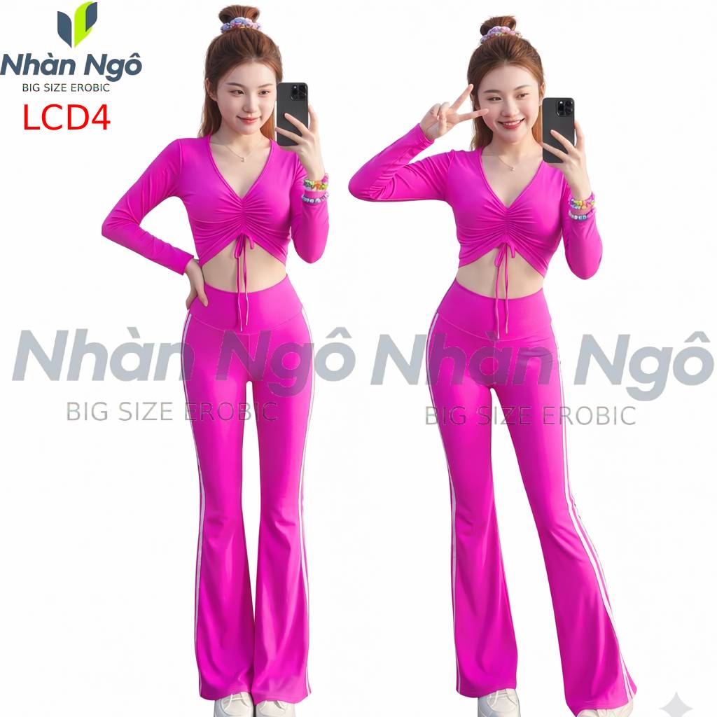 Set Tập Yoga -Gym Nữ Croptop Rút Dây tay dài Và Quần Ống Loe Cạp Cao LCD_thumbnail_2