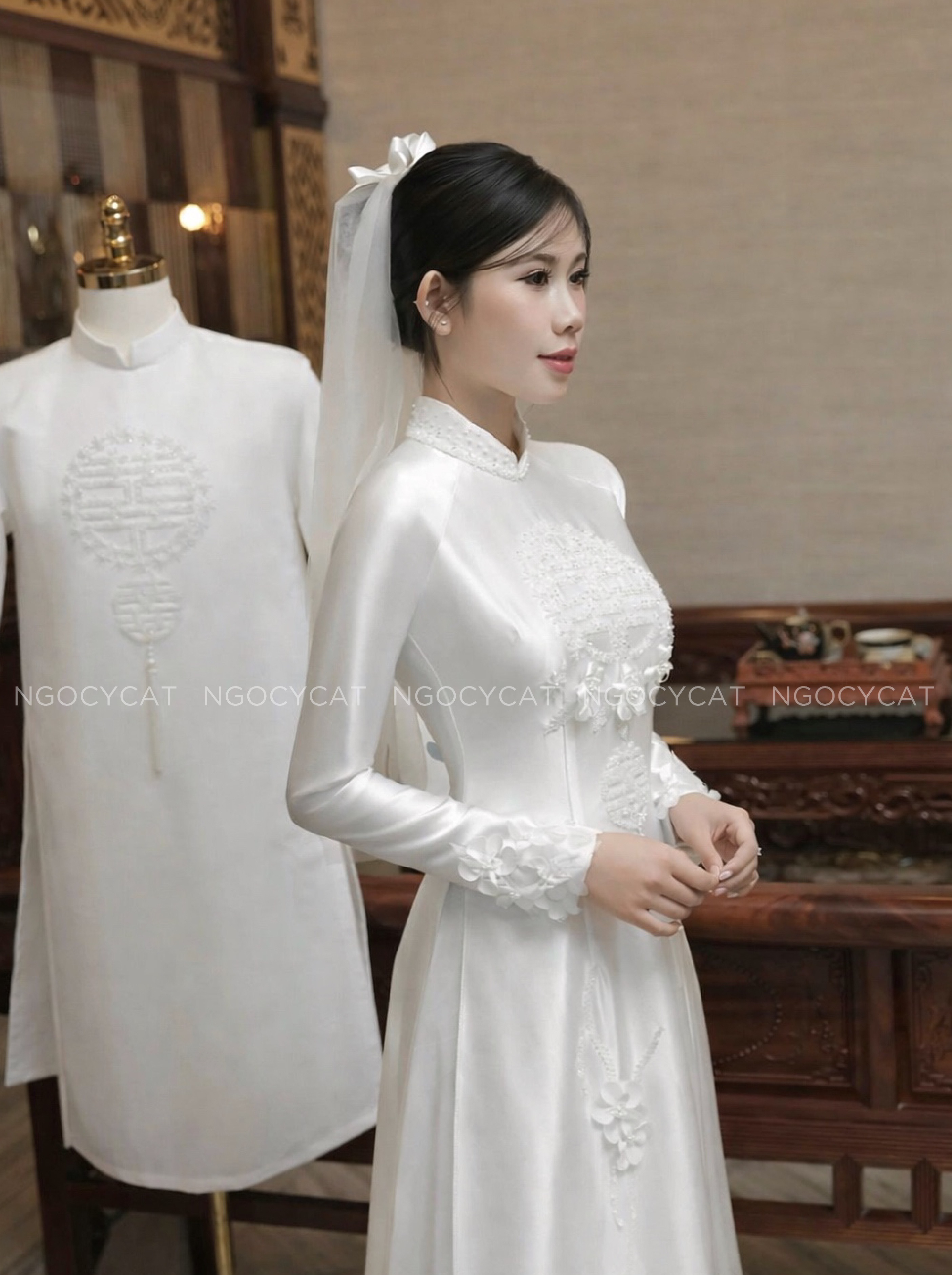 Áo Dài Dâu Rể Màu Trắng Hỷ Bách Hoa_thumbnail_1
