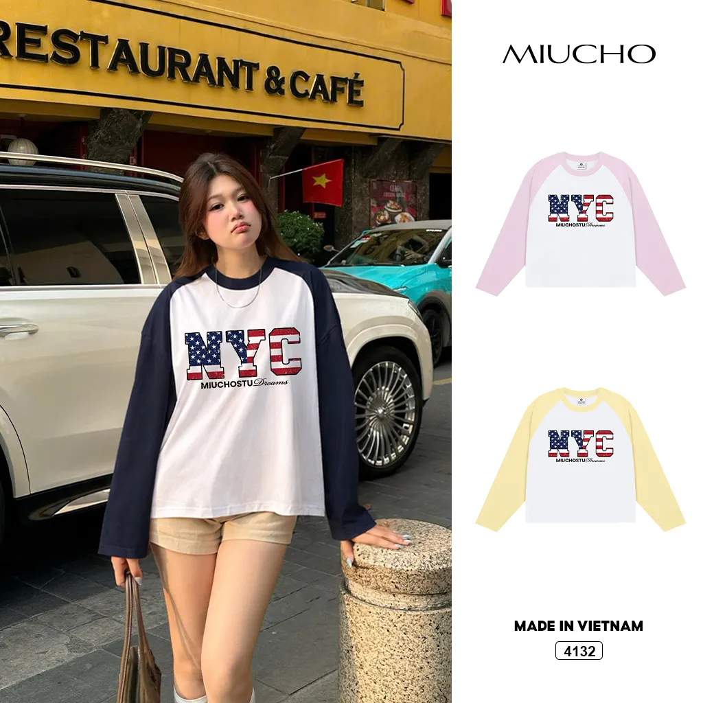 Áo thun boxy tay dài phối raglan street style Miucho 4132