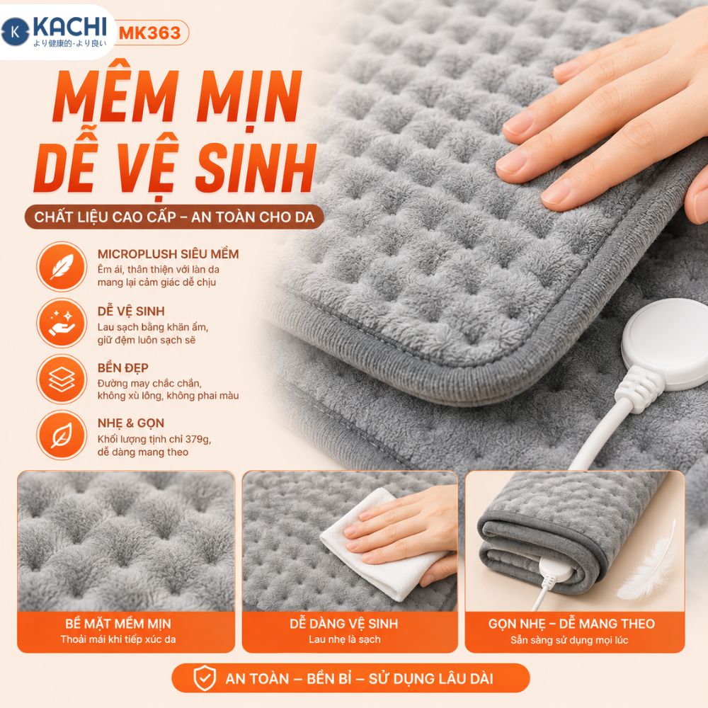 Thảm Chườm Nóng Kachi MK363 giảm đau nhức, đệm sưởi ấm, chăn điện_thumbnail_8