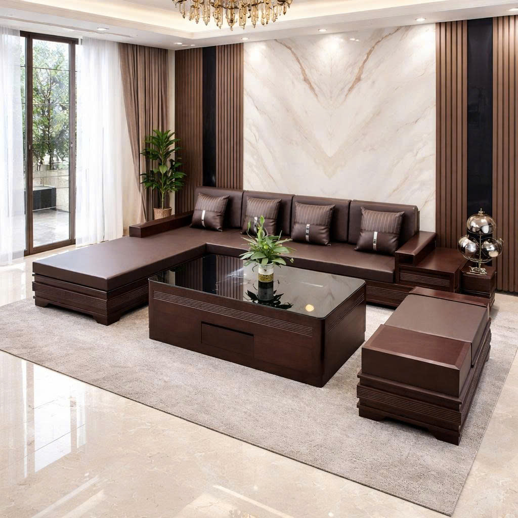 Sofa Góc L chân pháo vế phải màu óc chó