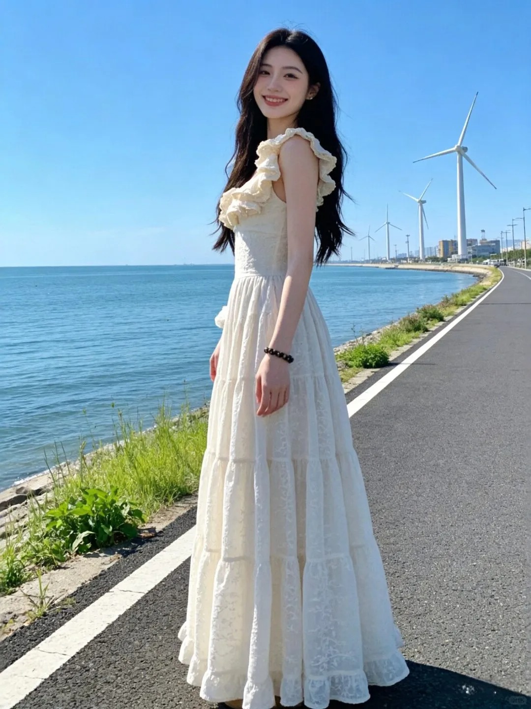 Lucas - Váy 2 dây bèo viền cổ phối ren phần eo + chân váy xòe tầng dáng maxi_thumbnail_1