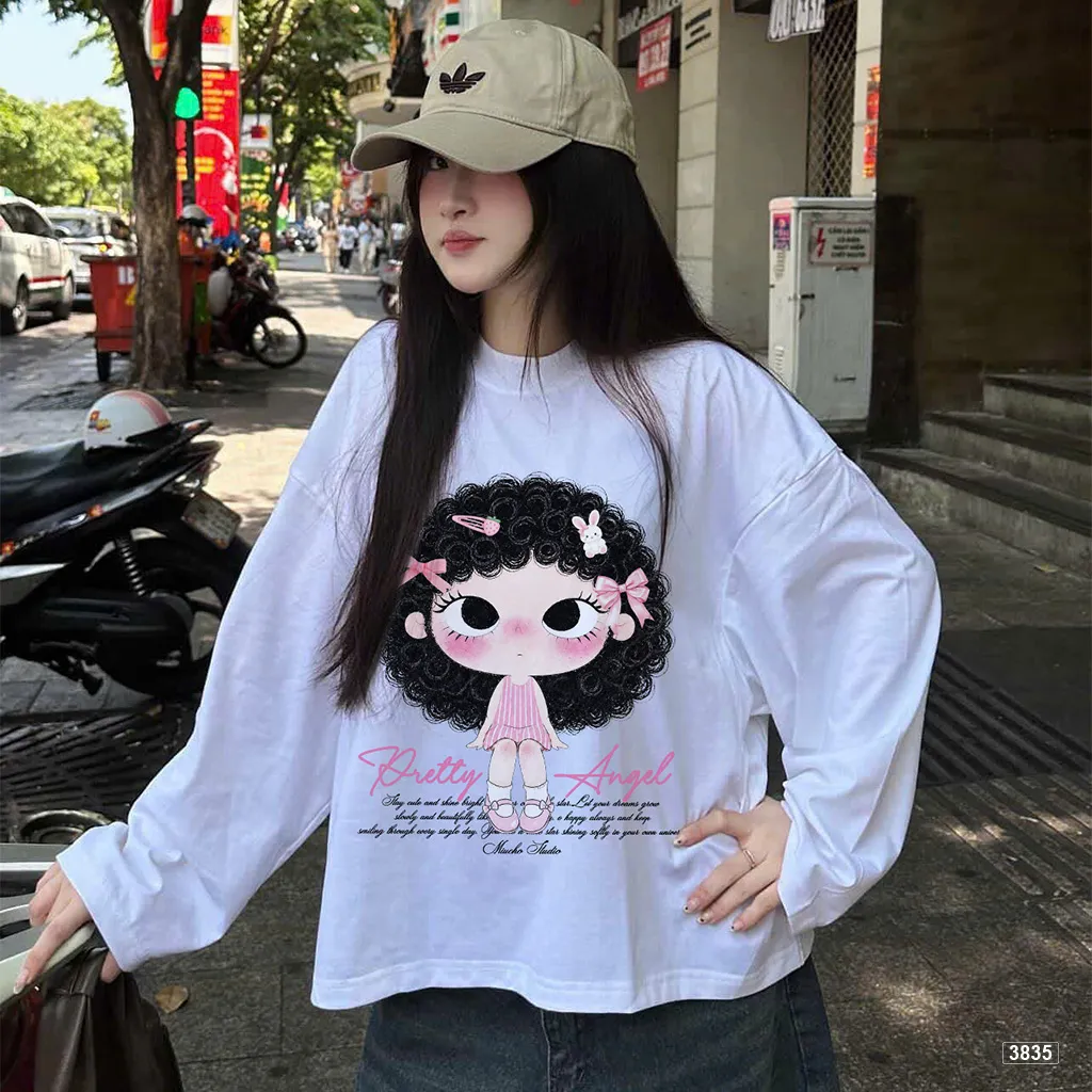Áo thun boxy tay dài Pretty Angel bé gái tóc xoăn Miucho 3835_thumbnail_6