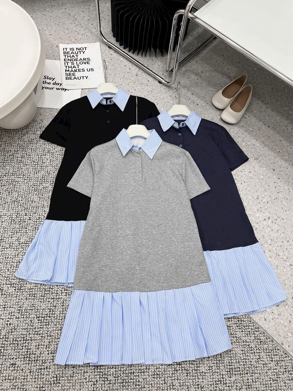 HV14 Đầm suông có cổ ( XANH ĐEN )