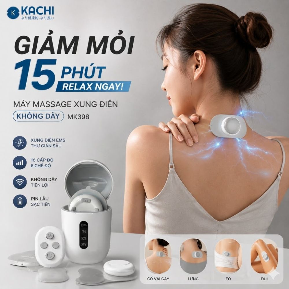 Máy Châm Cứu Xung Điện Không Dây Kachi MK398 giảm đau mỏi cổ vai gáy