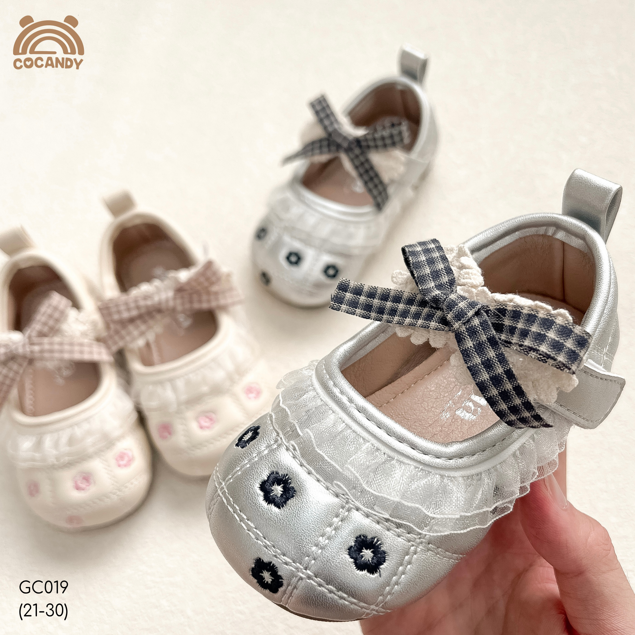 Giày búp bê nhập nơ caro BẠC logo MIZZIA_thumbnail_1